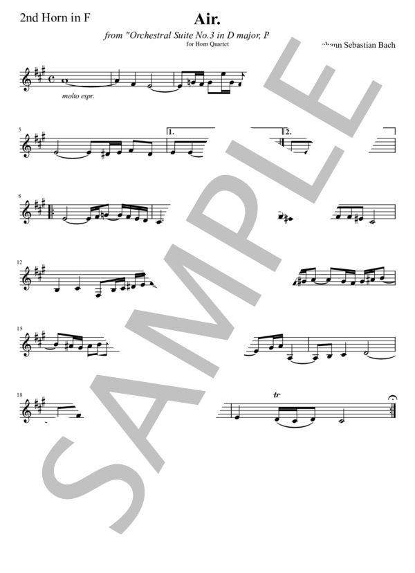 管弦楽組曲第3番より第2曲「アリア」 / J. S. Bach ホルン四重奏 (ヨハン・セバスチャン・バッハ) / 中級 - サンプル譜面 5/5