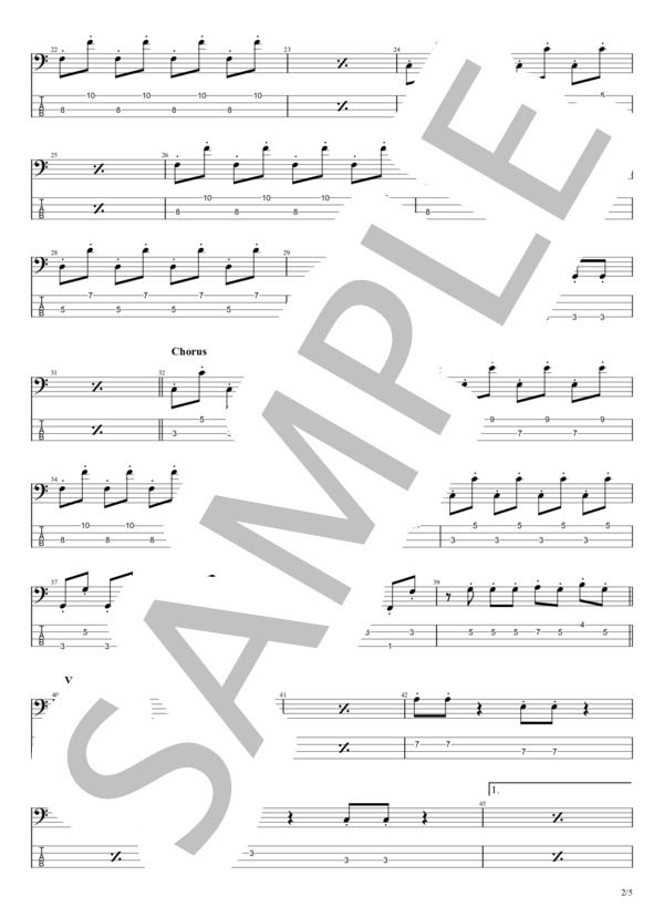 憧れのスレンダーガール (シャネルズ) / エレキベース 初〜中級 - サンプル譜面 2/5