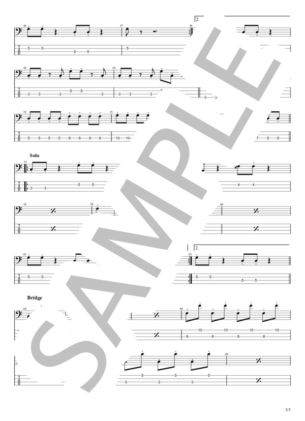 憧れのスレンダーガール (シャネルズ) / エレキベース 初〜中級 - サンプル譜面 3/5