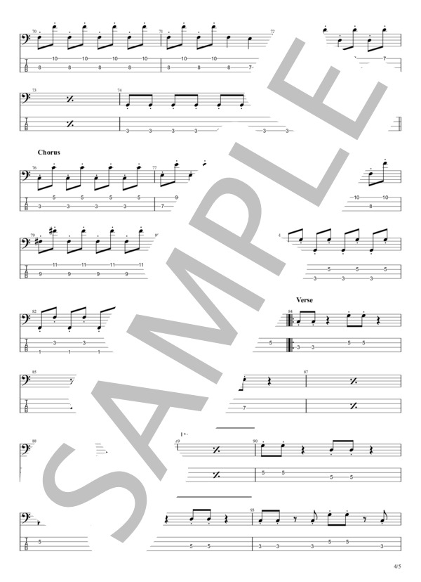 憧れのスレンダーガール (シャネルズ) / エレキベース 初〜中級 - サンプル譜面 4/5