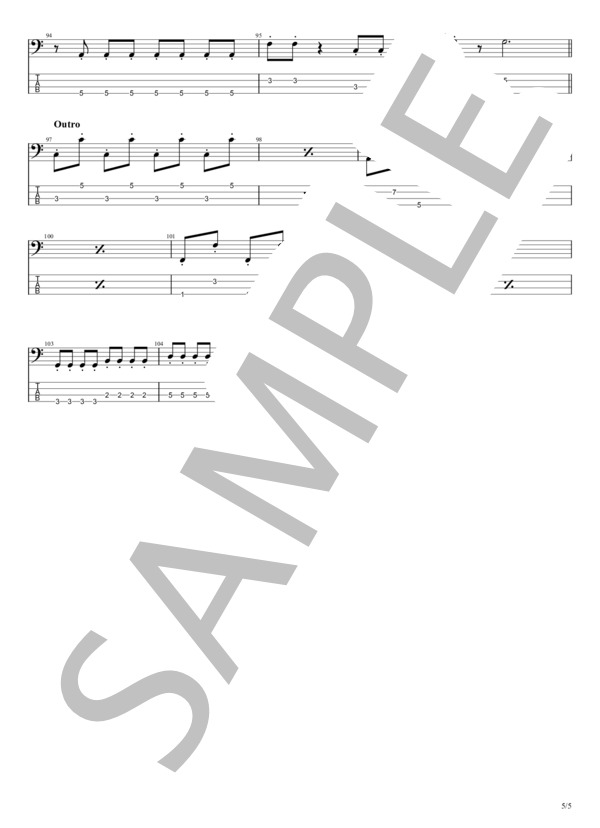 憧れのスレンダーガール (シャネルズ) / エレキベース 初〜中級 - サンプル譜面 5/5