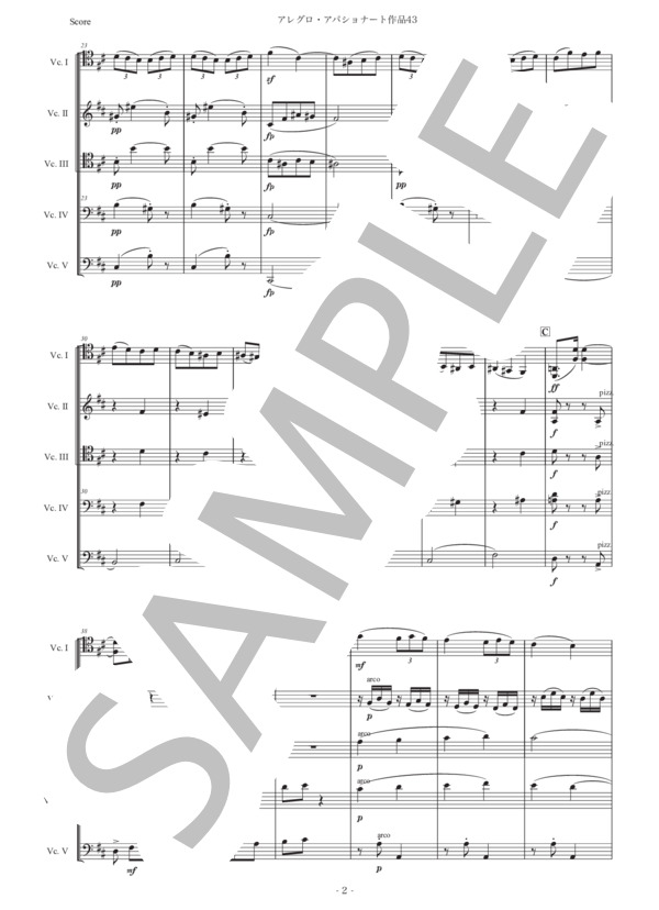 サン=サーンス「アレグロ・アパショナート作品43」チェロ五重奏版 (シャルル・カミーユ・サン=サーンス) / 初〜中級 - サンプル譜面 2/5