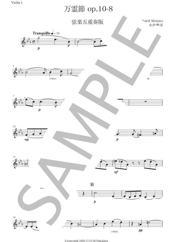 リヒャルト・シュトラウス「万霊節」弦楽五重奏版 / アンサンブル弦楽 初〜中級 - サンプル譜面 5/5