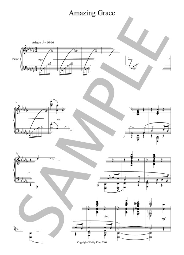 Amazing Grace for Piano Solo (キム フィリップ) / ピアノソロ 上級 - サンプル譜面 2/5