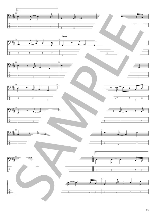 あの娘に会いたい (ウルフルズ) / エレキベース 初級 - サンプル譜面 2/3