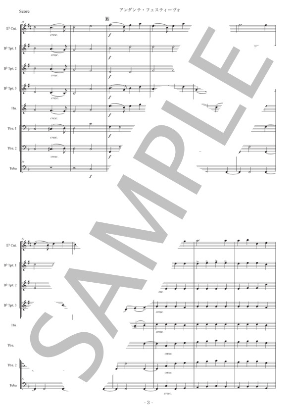 シベリウス「アンダンテ・フェスティーヴォ」金管八重奏版 (ジャン・シベリウス) / アンサンブル金管 初〜中級 - サンプル譜面 3/5