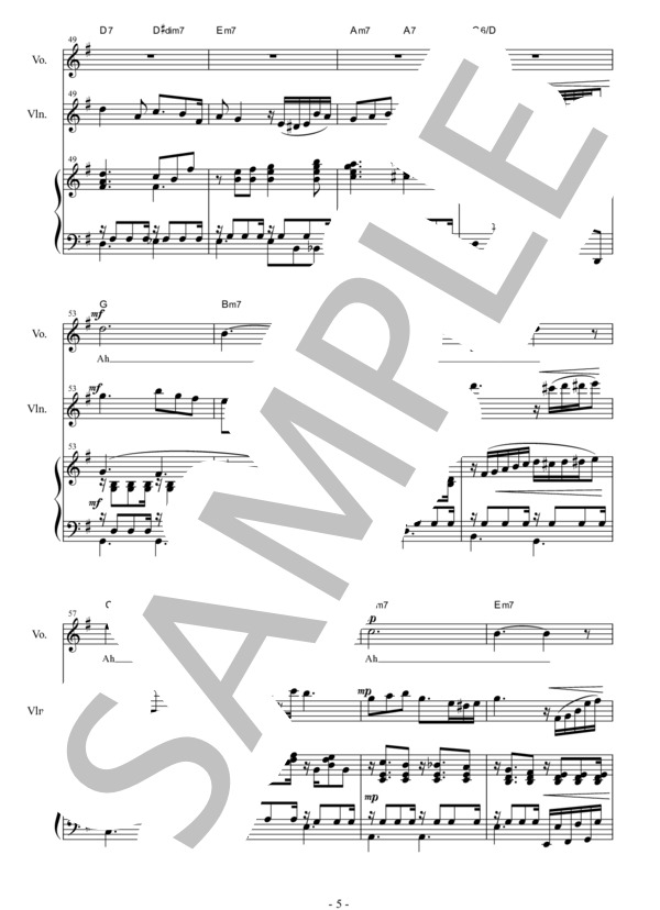 【ボサノバ風】私のお父さん（ボーカル、ヴァイオリン、ピアノ） (ジャコモ・プッチーニ) / アンサンブルピアノ＋他楽器 中級 - サンプル譜面 5/5