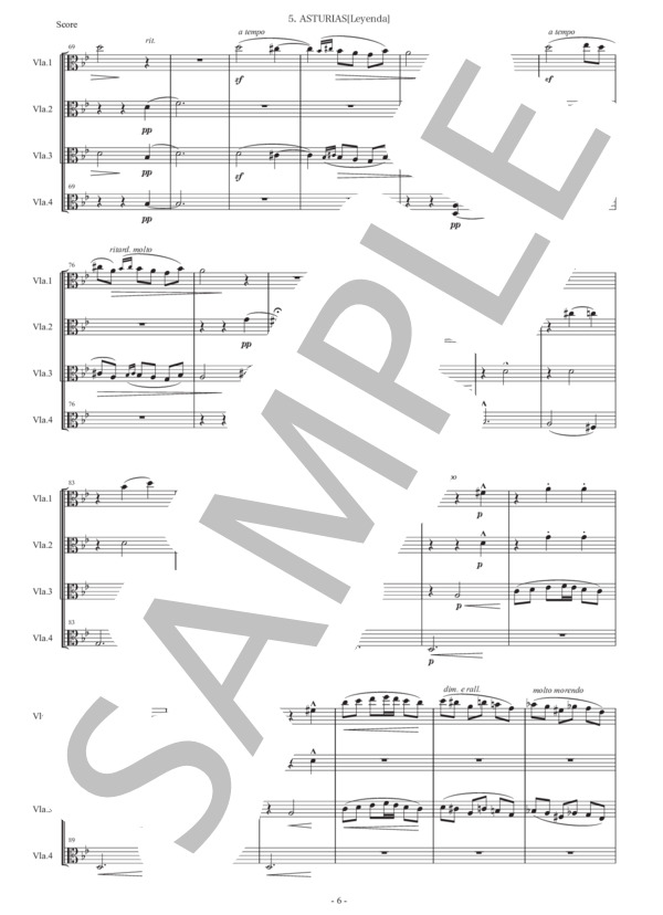 アルベニス「アストゥリアス（伝説）」ヴィオラ四重奏版 (イサーク・アルベニス) / 初〜中級 - サンプル譜面 5/5