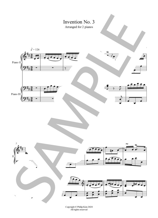 バッハインヴェンション第3番（ピアノ2台） (キム フィリップ) / ピアノ2台4手 中級 - サンプル譜面 2/5