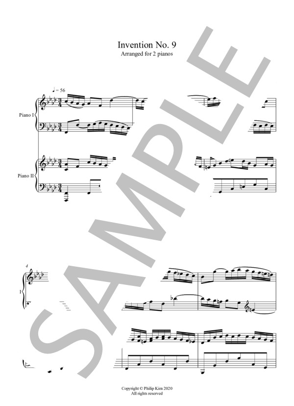 バッハインヴェンション第9番（ピアノ2台） (キム フィリップ) / ピアノ2台4手 中〜上級 - サンプル譜面 2/5