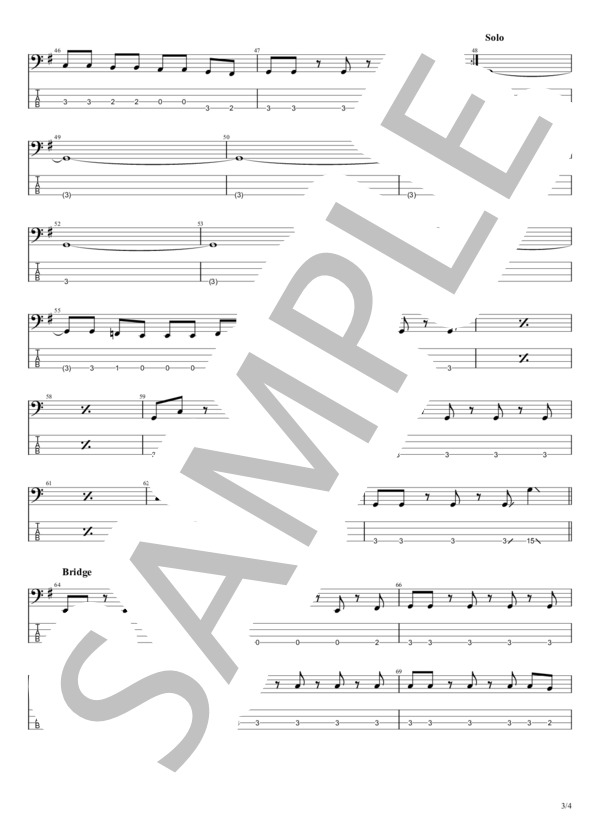 BEAT SWEET (BOOWY) / エレキベース 初級 - サンプル譜面 3/4