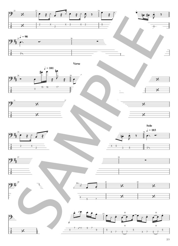 びんぼう (大瀧 詠一) / エレキベース 中級 - サンプル譜面 2/3