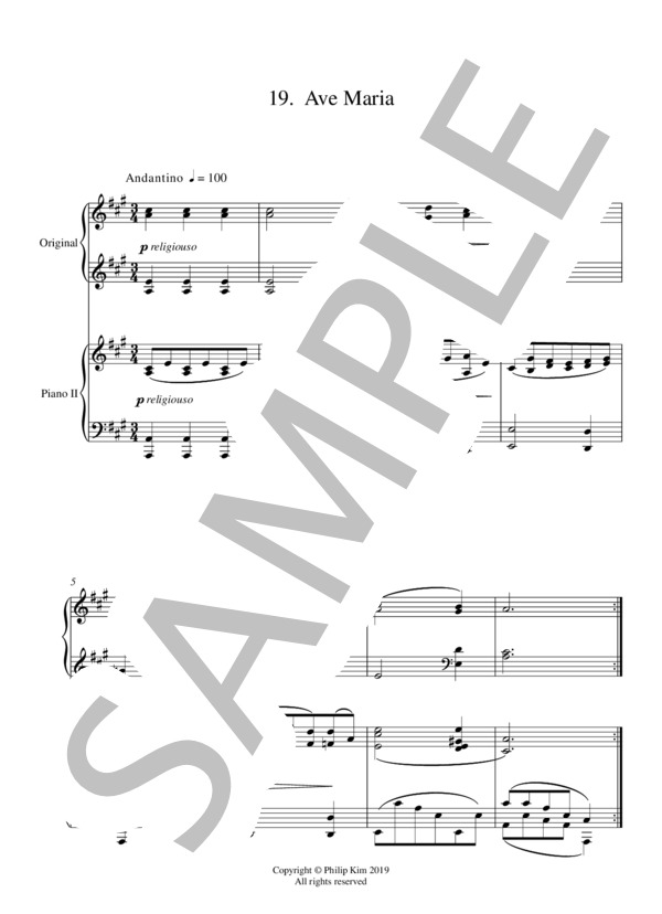 2台のピアノによるブルグミュラー25の練習曲Op. 100  [19] アベ マリア (ヨハン・フリートリッヒ・フランツ・ブルグミュラー) / ピアノ2台4手 中級 - サンプル譜面 1/3