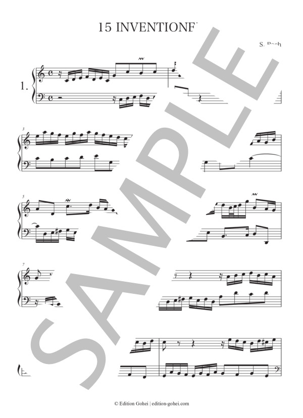 インベンション 1番 ハ長調 (ヨハン・セバスチャン・バッハ) / ピアノソロ 初級 - サンプル譜面 1/2