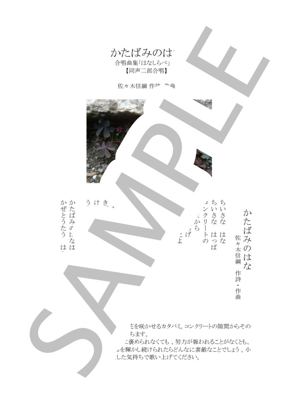 かたばみのはな（同声二部合唱） (佐々木 信綱) / 初〜中級 - サンプル譜面 1/4