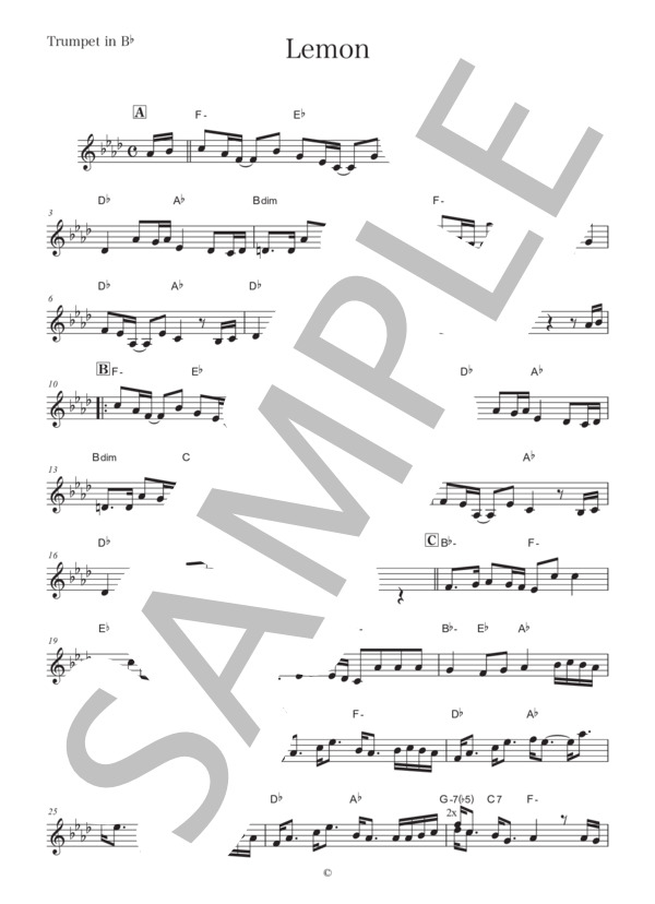 Lemon キー下げ-5 トランペット (米津 玄師) / 中級 - サンプル譜面 1/2