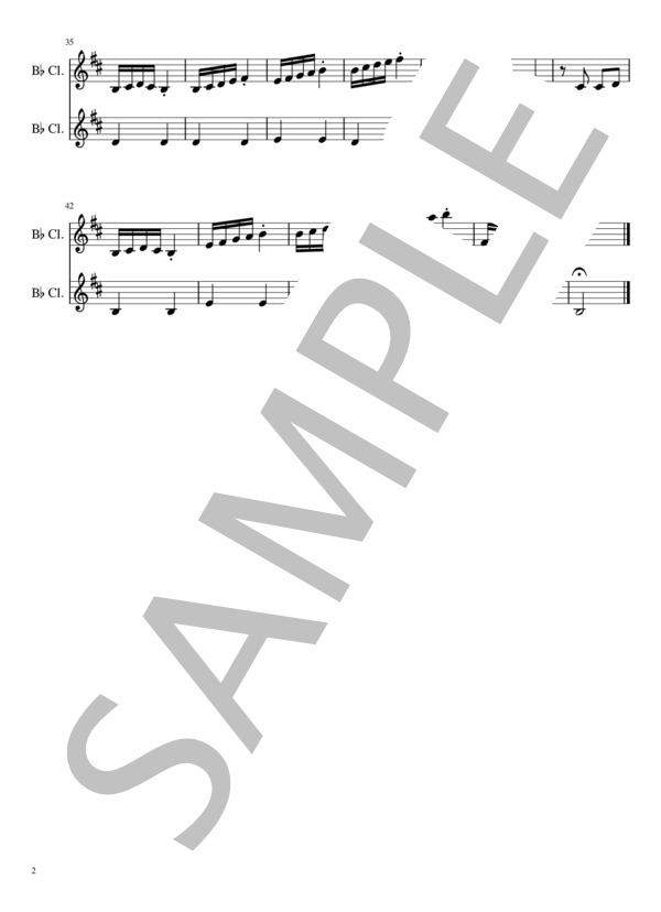 クラリネット二重奏アラベスク (ヨハン・フリートリッヒ・フランツ・ブルグミュラー) / 入門〜初級 - サンプル譜面 2/2