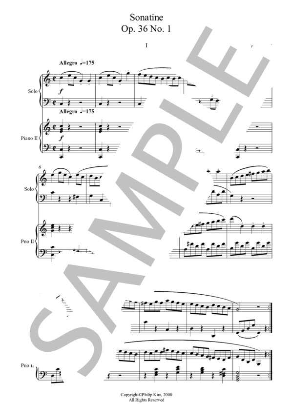 2台のピアノによるムツィオ・クレメンティ ソナチネ Op. 36 No. 1 全楽章 / ピアノ2台4手 中級 - サンプル譜面 2/5