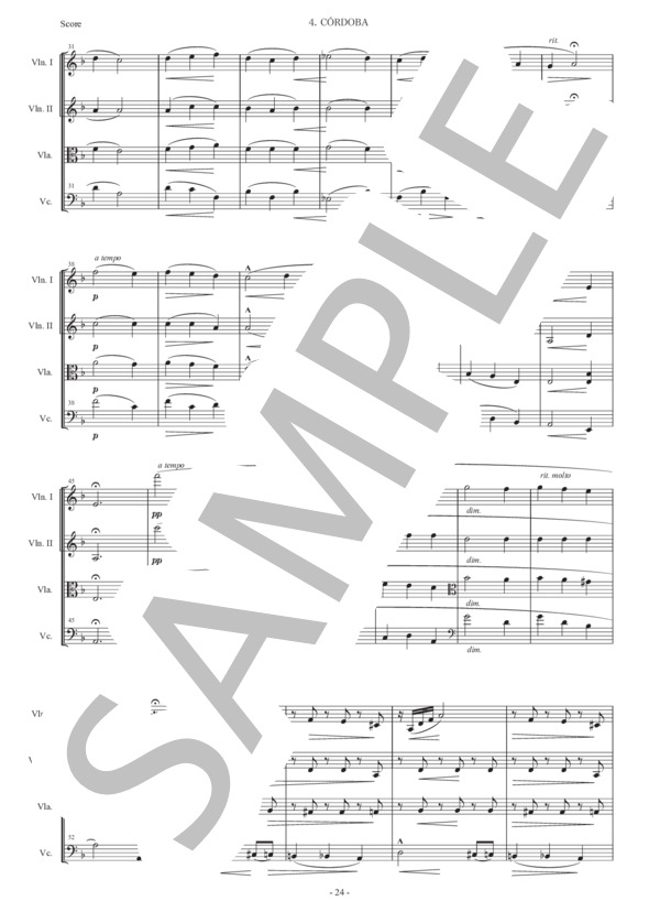 アルベニス「スペインの歌〜コルドバ」弦楽四重奏版 (イサーク・アルベニス) / 初〜中級 - サンプル譜面 2/5
