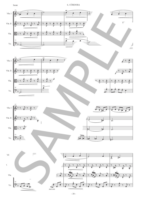 アルベニス「スペインの歌〜コルドバ」弦楽四重奏版 (イサーク・アルベニス) / 初〜中級 - サンプル譜面 4/5