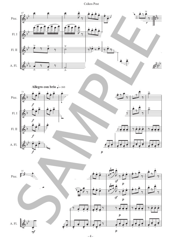 「クシコス・ポスト」フルート四重奏版 (ヘルマン・ネッケ) / 初〜中級 - サンプル譜面 4/5