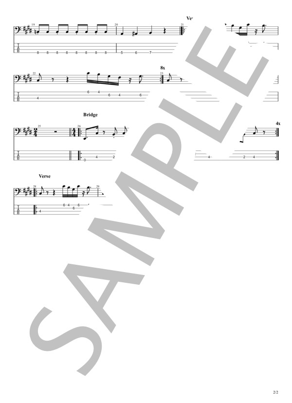 ダメなものはダメ (ウルフルズ) / エレキベース 初〜中級 - サンプル譜面 2/2