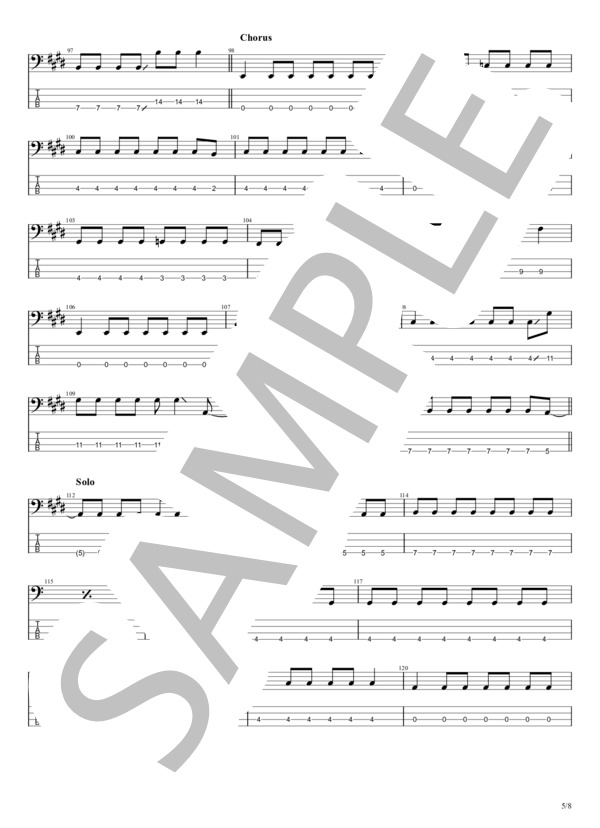 DAY DREAM BEAT (ハンブレッダーズ) / エレキベース 初〜中級 - サンプル譜面 5/5