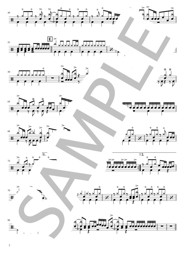 逆さまのLady (三月のパンタシア) / ドラム 初〜中級 - サンプル譜面 2/4