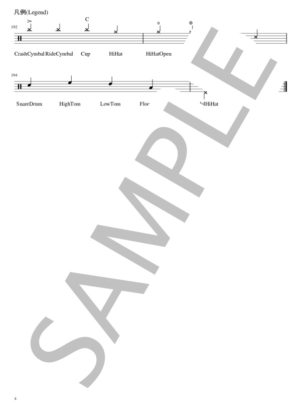 サマータイムレコード (じん（自然の敵P）) / ドラム 初〜中級 - サンプル譜面 4/4