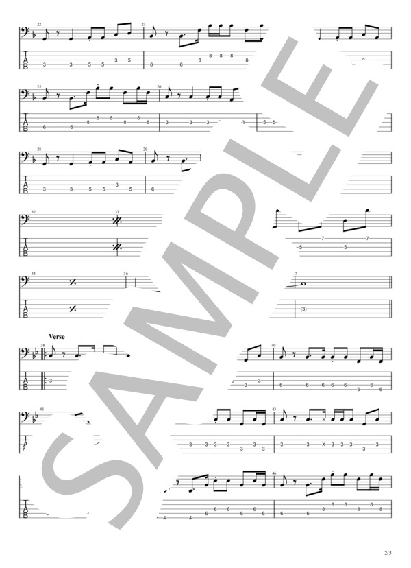 笑顔の行方 (DREAMS COME TRUE) / エレキベース 中級 - サンプル譜面 2/5