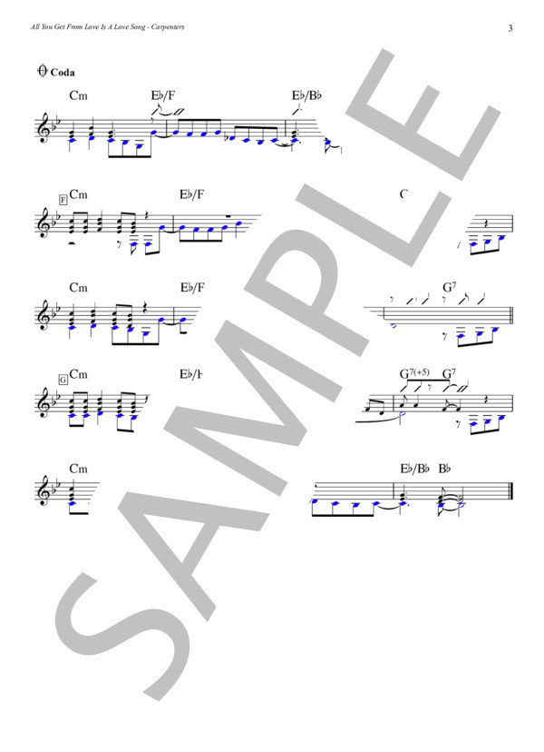 All You Get From Love Is A Love Song〜ふたりのラヴ・ソング (ボーカル・メロディー譜、サックス・ソロ完全コピー譜、歌詞カード付き） (カーペンターズ) / 中級 - サンプル譜面 3/5