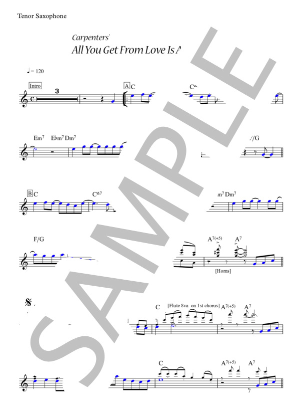 All You Get From Love Is A Love Song〜ふたりのラヴ・ソング (ボーカル・メロディー譜、サックス・ソロ完全コピー譜、歌詞カード付き） (カーペンターズ) / 中級 - サンプル譜面 4/5
