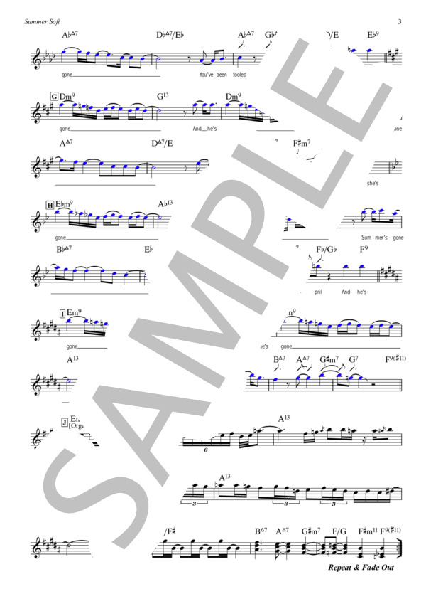Summer Soft - Stevie Wonder  (リードシート、コード＆歌詞付き） / メロディ 中級 - サンプル譜面 3/5