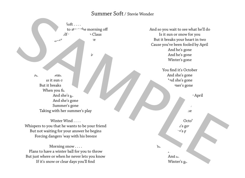 Summer Soft - Stevie Wonder  (リードシート、コード＆歌詞付き） / メロディ 中級 - サンプル譜面 5/5