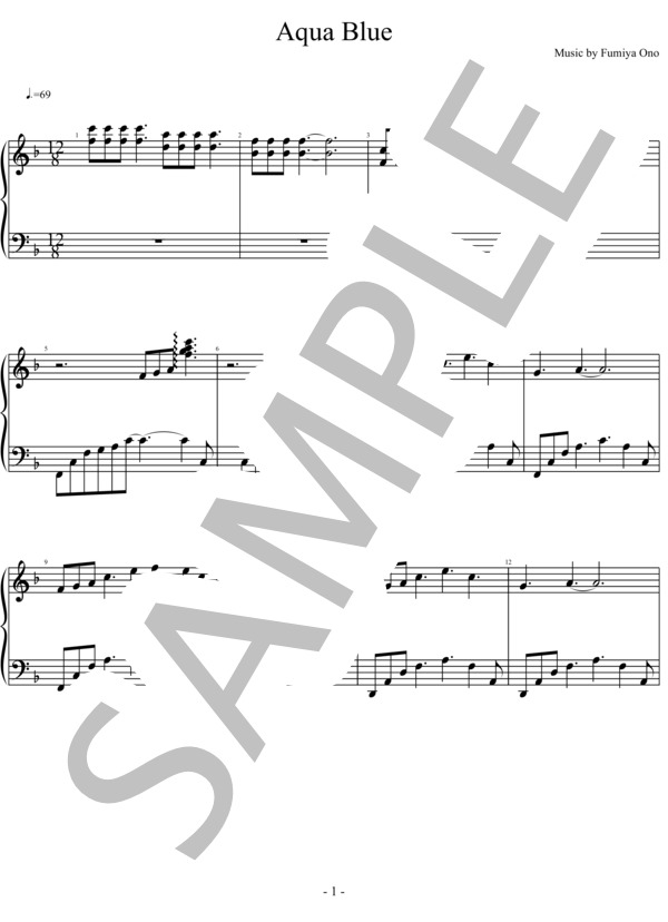 AquaBlue (小野 史弥) / ピアノソロ 初〜中級 - サンプル譜面 1/5