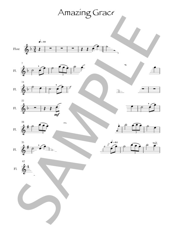 アメイジング・グレイス(Fl&Pf) (（不明）) / フルート 初級 - サンプル譜面 3/5