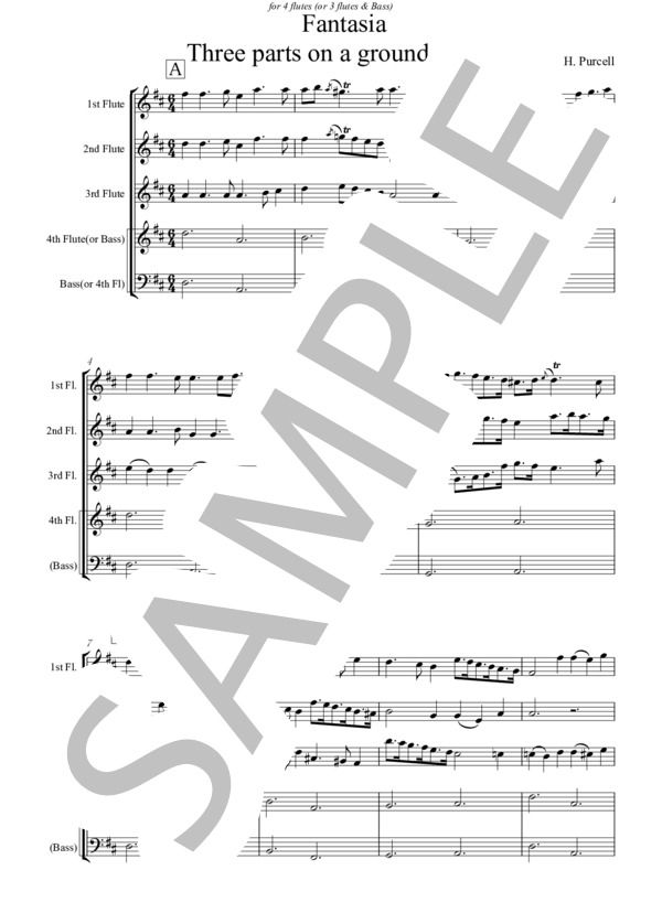 ファンタジア、グラウンド上の3声 Z.731(フルート四重奏) / パーセル (ヘンリー・パーセル) / 中級 - サンプル譜面 1/5