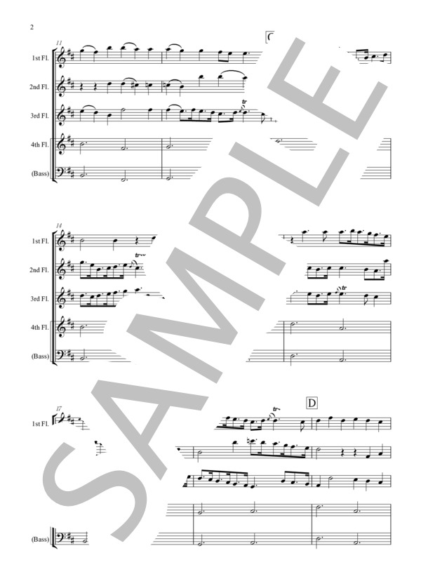 ファンタジア、グラウンド上の3声 Z.731(フルート四重奏) / パーセル (ヘンリー・パーセル) / 中級 - サンプル譜面 2/5