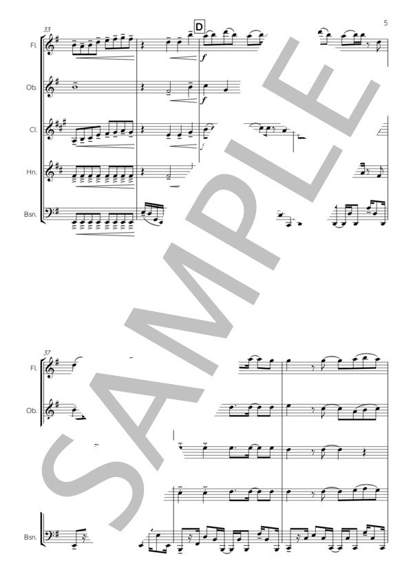 紅蓮華 木管五重奏版 (LiSA) / アンサンブル木管 中級 - サンプル譜面 5/5