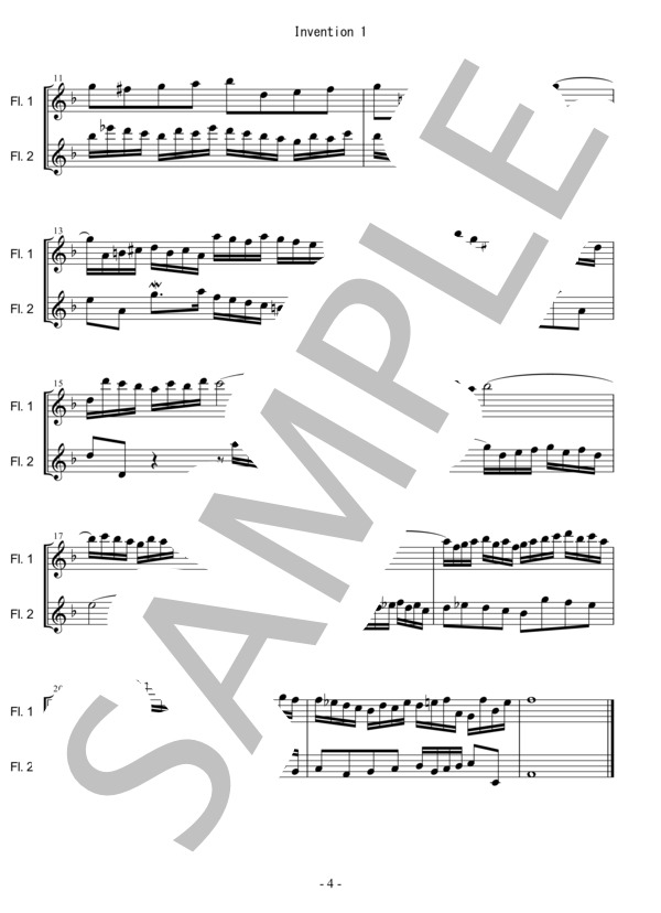 Invention 1 for 2 flutes (ヨハン・セバスチャン・バッハ) / アンサンブルパート 初〜中級 - サンプル譜面 4/5