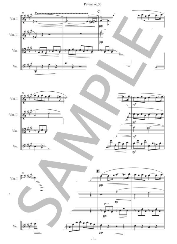 フォーレ「パヴァーヌ」弦楽四重奏版 (ガブリエル・ユルバン・フォーレ) / 初〜中級 - サンプル譜面 3/5