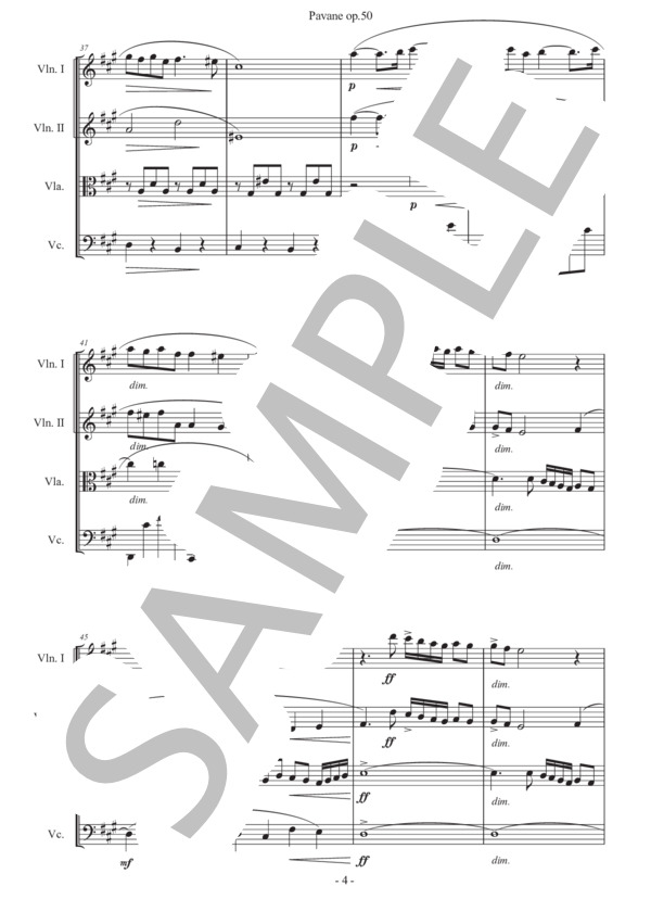 フォーレ「パヴァーヌ」弦楽四重奏版 (ガブリエル・ユルバン・フォーレ) / 初〜中級 - サンプル譜面 4/5