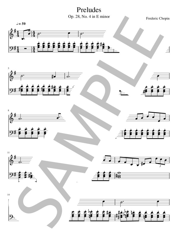 24の前奏曲作品28 第4番 ホ短調 (フレデリック・ショパン) / ピアノソロ 入門 - サンプル譜面 1/2