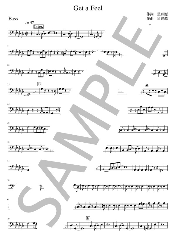 Get a Feel (星野 源) / エレキベース 中級 - サンプル譜面 1/2