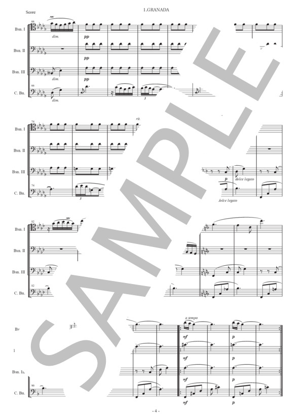 アルベニス「グラナダ（セレナータ）」バスーン四重奏版 (イサーク・アルベニス) / ファゴット 初〜中級 - サンプル譜面 3/5