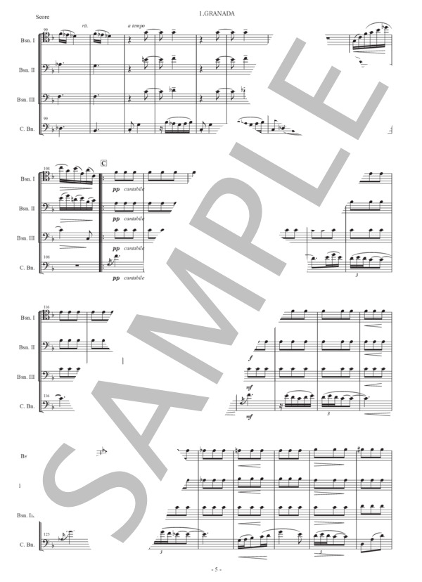 アルベニス「グラナダ（セレナータ）」バスーン四重奏版 (イサーク・アルベニス) / ファゴット 初〜中級 - サンプル譜面 4/5