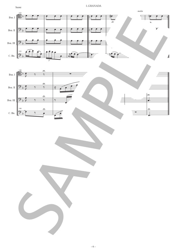 アルベニス「グラナダ（セレナータ）」バスーン四重奏版 (イサーク・アルベニス) / ファゴット 初〜中級 - サンプル譜面 5/5