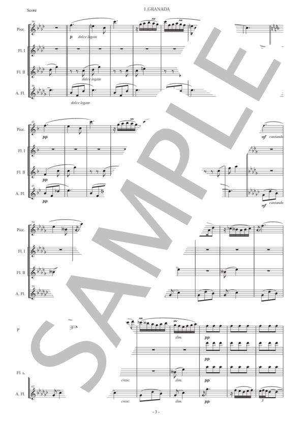 アルベニス「グラナダ（セレナータ）」フルート四重奏版 (イサーク・アルベニス) / 初〜中級 - サンプル譜面 2/5