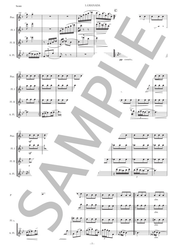 アルベニス「グラナダ（セレナータ）」フルート四重奏版 (イサーク・アルベニス) / 初〜中級 - サンプル譜面 4/5