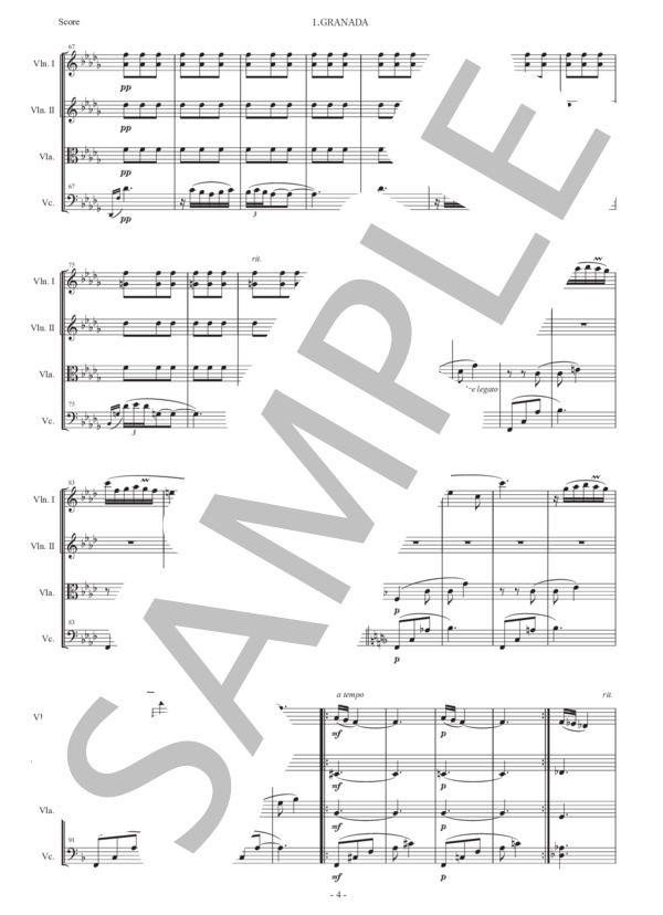アルベニス「グラナダ（セレナータ）」弦楽四重奏版 (イサーク・アルベニス) / 初〜中級 - サンプル譜面 3/5